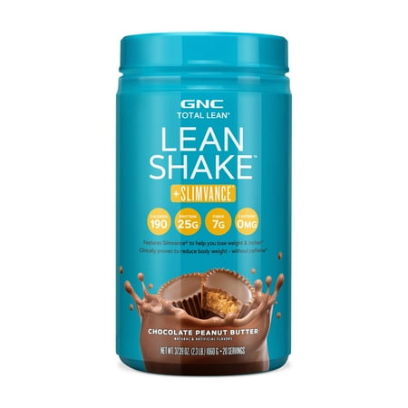 GNC Total Lean Shake + Slimvance, Caffeine Free Protein Powder, Helps Reduce Body Weight, Chocolate Peanut Butter, 20 Servings