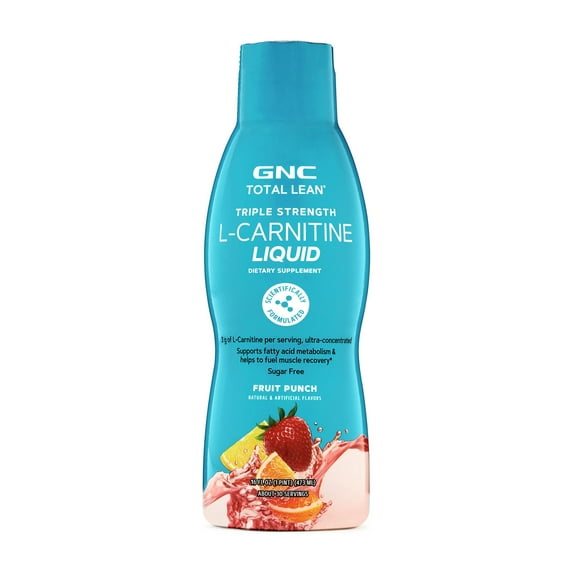 GNC Total Lean Triple Strength L-Carnitine Liquid | Supports Fatty Acid Metabolism and Helps to Fuel Muscle Recovery, Sugar Free | Fruit Punch | 16 fl.oz