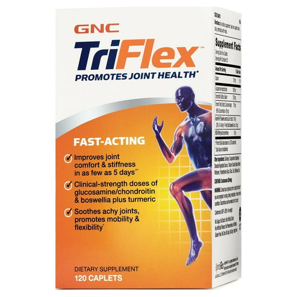 GNC TriFlex Fast-Acting | Improves Joint Comfort and Stiffness, Clinical Strength Doses of Glucosamine/Chondroitin and Boswellia- Plus Turmeric | 120 Caplets