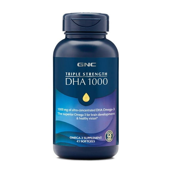 GNC Triple Strength DHA 1000 Omega 3 Supplement, Supports Brain Development & Healthy Vision, 45 Softgels