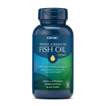 GNC Triple Strength Fish Oil Mini Omega 3 With 1000mg EPA & DHA, Supports Heart, Brain, Skin, Eye and Joint Health, 60 Mini Softgels