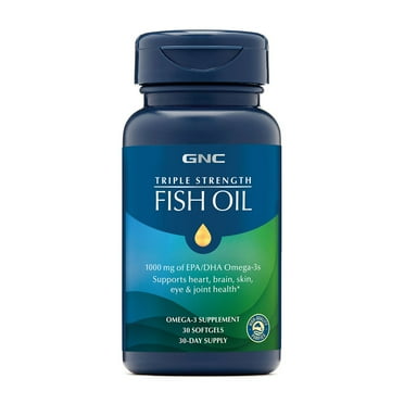 GNC Triple Strength Fish Oil Omega 3 With 1000mg EPA & DHA, Supports Heart, Brain, Skin and Joint Health, 30 Softgels