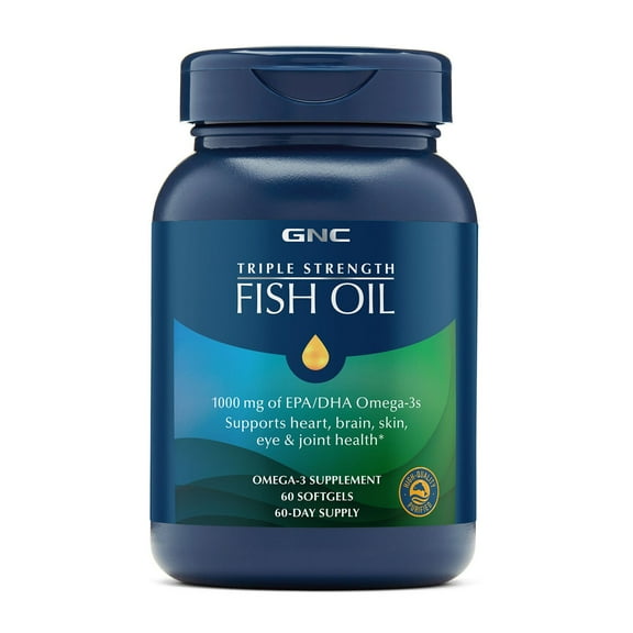 GNC Triple Strength Fish Oil Omega 3 With 1000mg EPA & DHA, Supports Heart, Brain, Skin and Joint Health, 60 Count