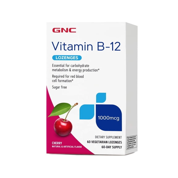 GNC Vitamin B-12 1000 mcg Lozenges, Cherry, 60 Lozenges, 60 Servings