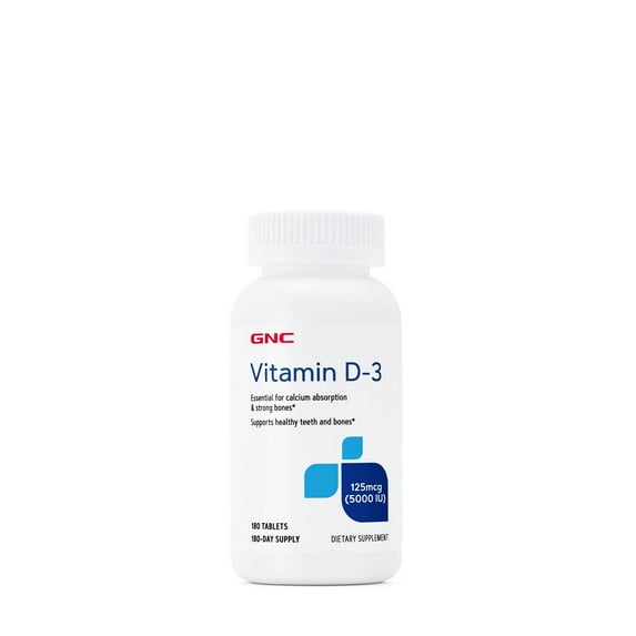 GNC Vitamin D3 Supplement 5000IU | Supports Healthy Teeth and Strong Bones | Gluten Free | 180 Tablets