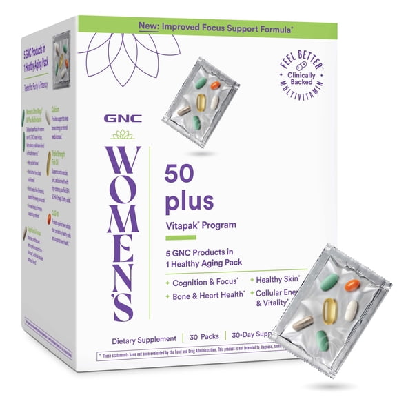 GNC Womens 50 Plus Vitapak Program, Convenient Complete Nutrition, 5 Products in 1 Packet, Healthy Aging, Memory, Bone & Heart Health, with Proven Ingredients, Vitamin D-3, Biotin, 30 Daily Packs