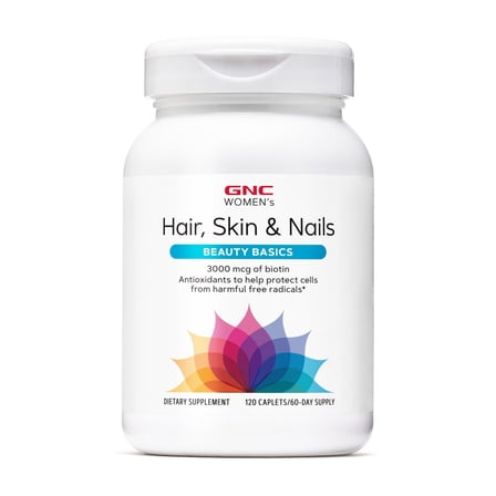 GNC Women's Hair, Skin & Nails | Daily Multivitamin Blend for Women | Biotin (3,000 mcg), Hyaluronic Acid, Vitamins C & E  with Niacin | Added Antioxidants | 120 Caplets
