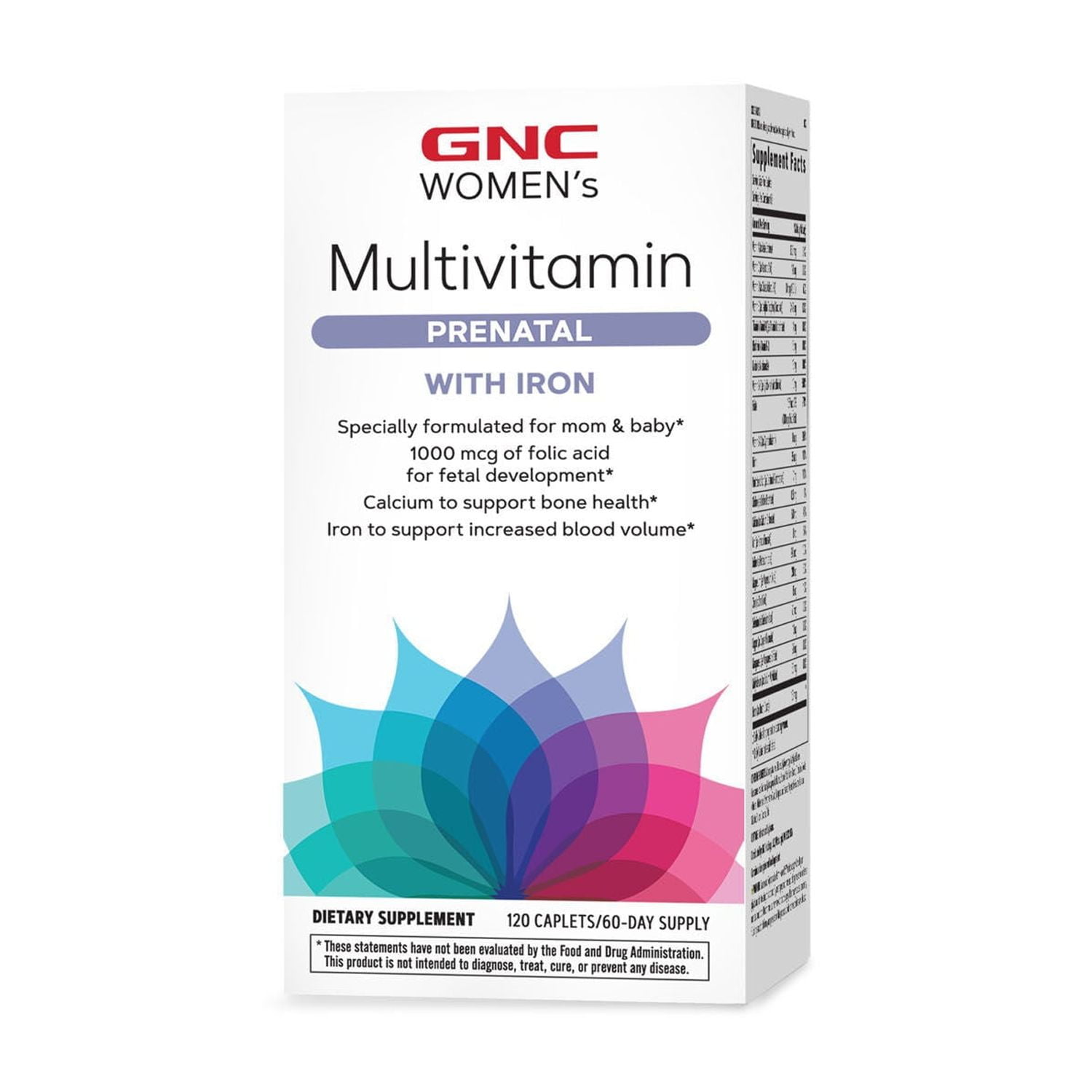GNC Women's Prenatal Multivitamin Formula with Iron | Supports Pregnancy and Healthy Baby Development | Essential Nutrients Folic Acid, Zinc, Calcium plus B Vitamins | 120 Caplets