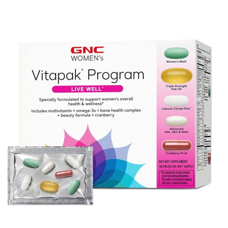 GNC Women’s Live Well Vitapak Program, Complete Nutrition, 5 Products in 1, With Cranberry, Collagen, Clinically Proven Ingredients, Biotin, Beauty, Immune, Metabolism, Fish Oil, 30 Servings