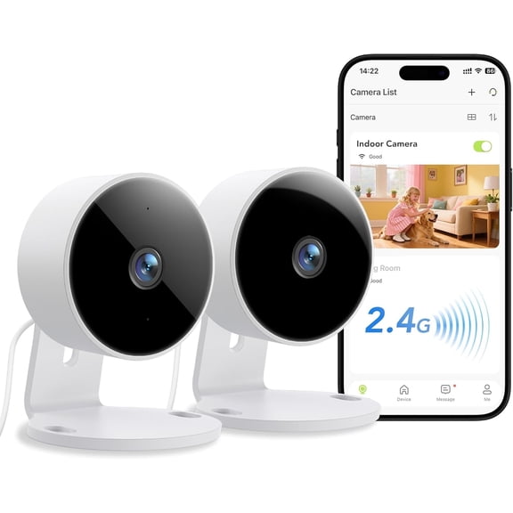 Indoor Security Camera 1080P, Motion Detection, 2-Way Audio Siren, Night Vision, Cloud & SD Card Storage, Works with Alexa/Google Home, 2 Pack