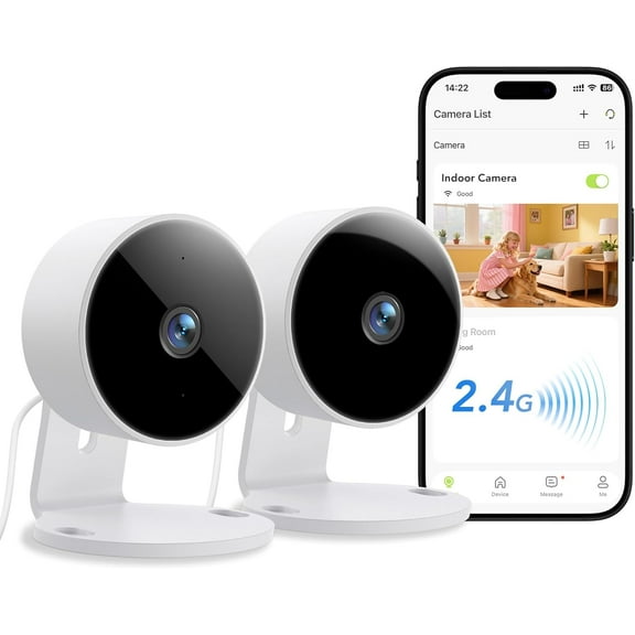 Indoor Security Camera 1080P, Motion Detection, 2-Way Audio Siren, Night Vision, Cloud & SD Card Storage, Works with Alexa/Google Home, 2 Pack
