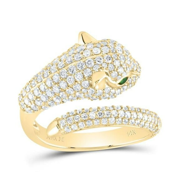 GND 182999 1 0.33 CTW Diamond Ana M 0.04 CT Emerald Red Natural Gem Ladies Leopard Ring