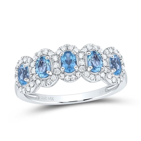 GND 185193 0.25 CTW-Diamond 1 Carats Oval Blue Topaz Synthetic Anniversary Band