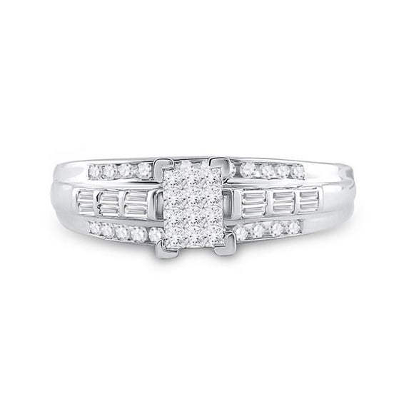 GND 68347 0.5 CTW Sterling Silver Womens Princess Diamond Cluster Bridal Wedding Engagement Ring, Size 8