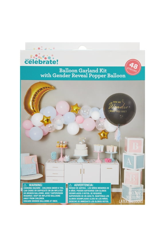 Multicolor Balloon Garland Kit with Gender Reveal Popper Balloon, 48 Pieces, by Way To Celebrate