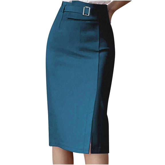 GNFQXSS Bodycon Side Split Midi Skirt High Waisted Smooth Texture Slim for Office Business Casual Evening Dates Blue S