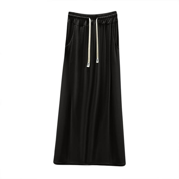 GNFQXSS Drawstring Waist Casual Maxi Skirt Loose Comfortable Material for Loungewear Weekend Outings Black XXL