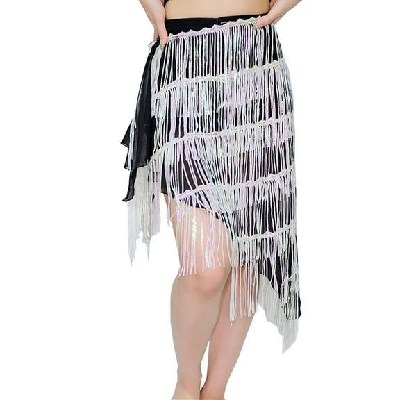 GNFQXSS Fringed Sequin Belly Dance Skirt High Waisted Ornate Trim Flowy Hem for Cultural Events Costume Parties Pink Free Size