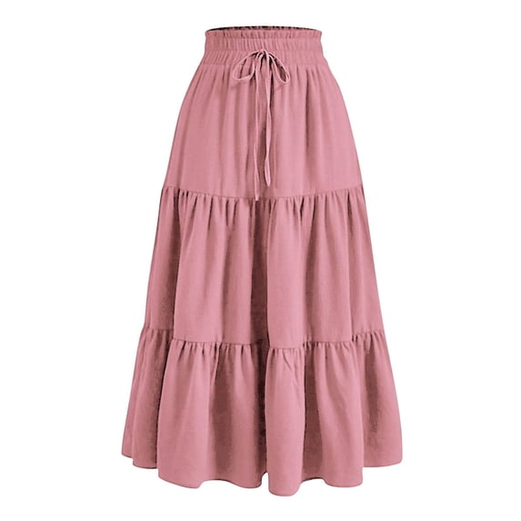 GNFQXSS High Waisted Tiered Maxi Skirt Flowy Wide Leg Design Lightweight Fabric for Beach Summer Vacation Casual Outings Pink M