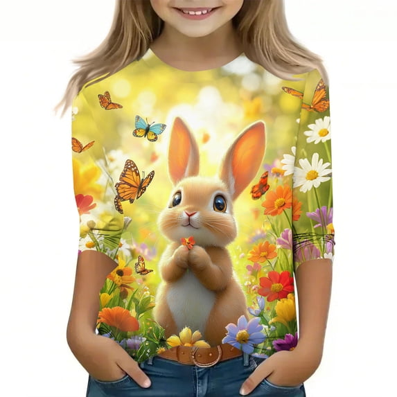 GNFQXSS Kids Easter Bunny Egg Graphic Long Sleeve Crew Neck Pullover Relaxed Soft Breathable Cozy Casual Easter School Playtime Wear Multicolor 10-11Years