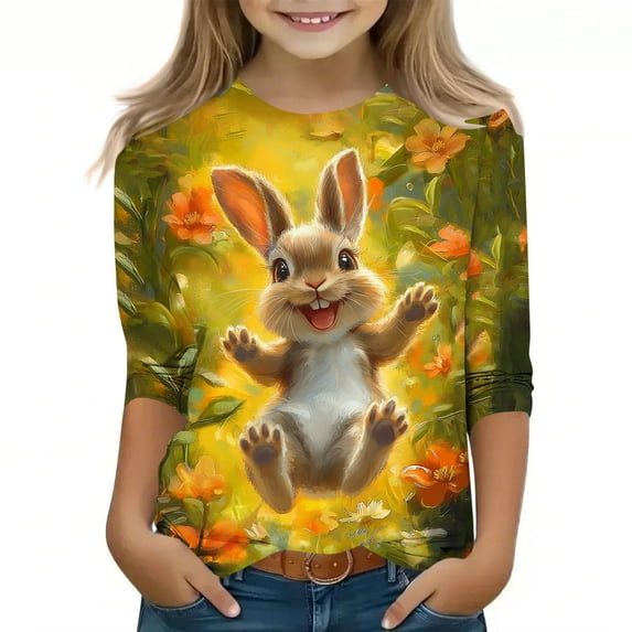 GNFQXSS Kids Easter Bunny Egg Graphic Long Sleeve Crew Neck Pullover Relaxed Soft Breathable Cozy Casual Easter School Playtime Wear Multicolor 3-4Years