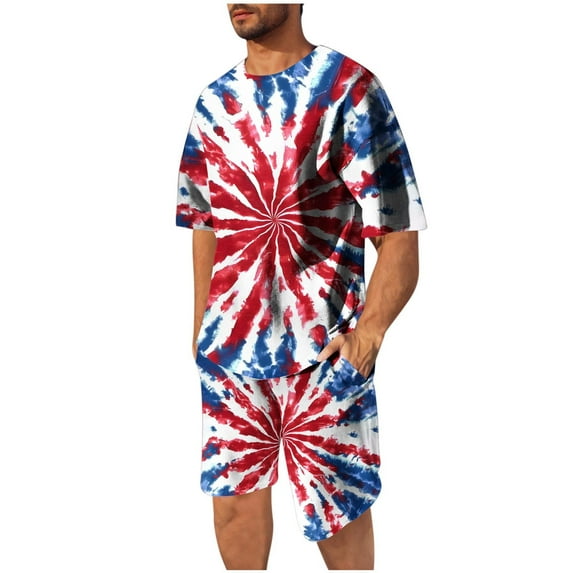 GNFQXSS Mens 2 Piece Short Sleeve Set Loose Crew Neck Pullover Breathable Beach Ready Floral Print For Summer Getaway Multicolor XXL