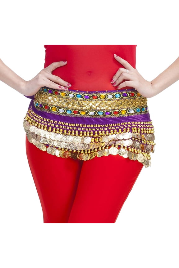 Multi Layer Fringed Belly Dance Skirt Elastic Waist Ornate Detail Lightweight Fabric for Stage Shows Purple Free Size