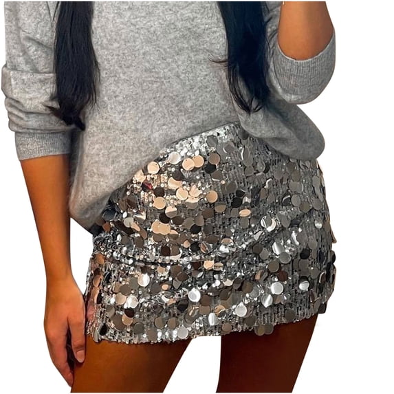 GNFQXSS Sequin Bodycon Mini Skirt High Waisted Shiny Design for Party Night Out Evening Gatherings Silver L