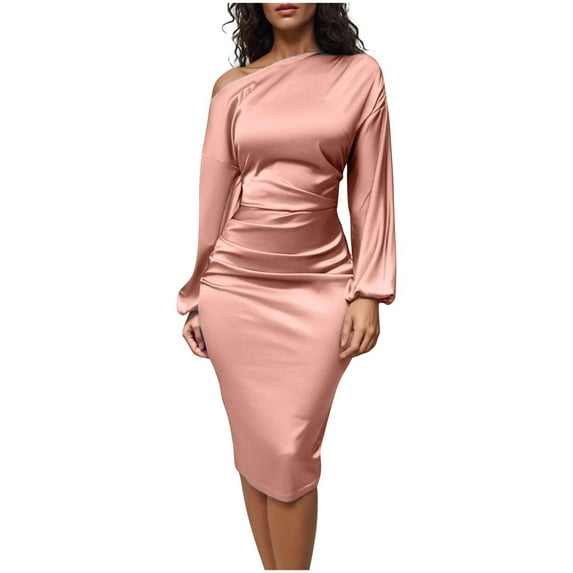 GNFQXSS Solid Color Off-The-Shoulder Dress Short Sleeve Drawstring Comfy Casual Daily Wear Women’s Fashion Elegant Summer Dress for Home or Pink L