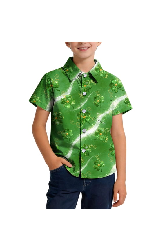 St Patricks Day Kids Button Up Shirt Crew Neck Relaxed Sleeve Friendly Festival Celebration Wear Multicolor 3 Years