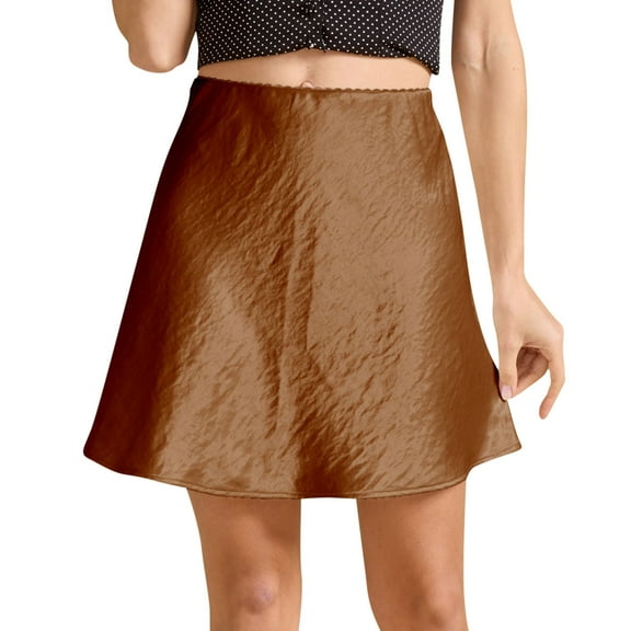 GNFQXSS Textured A Line Mini Skirt High Waisted Flared Durable Material for Daily Errands Casual Hangouts Brown S