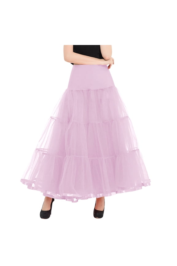 Tiered Tulle Ball Gown Skirt Elastic Waist Design for Themed Parties Events Pink XXL