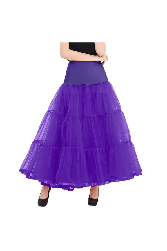 Tiered Tulle Ball Gown Skirt Elastic Waist Design for Themed Parties Events Purple S