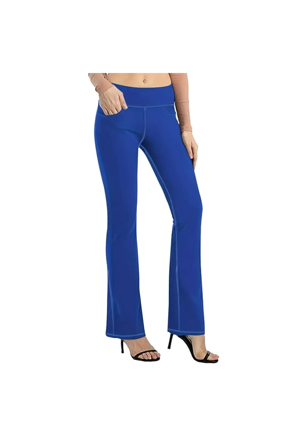 Women Flared Yoga Pants Workout Leggings with Pockets Breathable Soft High Waist Fitness Sports Casual Daily Wear Activewear Blue S