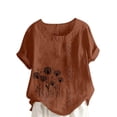 thumbnail image 1 of GNFQXSS Women Floral Embroidery V Neck Short Sleeve Blouse Trendy Flowy Breathable Pullover Top For Street Style Brown XXL, 1 of 5