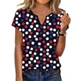 thumbnail image 1 of GNFQXSS Women Print V Neck Short Sleeve Blouse Trendy Flowy Breathable Pullover Top For Street Style Red L, 1 of 7