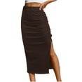 thumbnail image 1 of GNFQXSS Women's High Waisted Ruched Split Skirt Bodycon Pencil Going Out Long Skirts Coffee S, 1 of 5