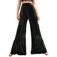 thumbnail image 1 of GNFQXSS Women's High Waisted Tiered Wide Leg Velvet Pants Flowy Dressy Trousers for Party Evening & Special Black L, 1 of 8