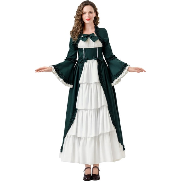 GNFQXSS Women's Long Sleeve Ruffled Maxi Dress Vintage Tiered Dress for Halloween & Themed Parties Green XXL