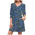 thumbnail image 1 of GNFQXSS Women's Printed Short Sleeve V Neck Mini Dress Pull On Comfortable Outdoor Wear Floral Pattern Loose Flowy Lightweight Design Blue XL, 1 of 7