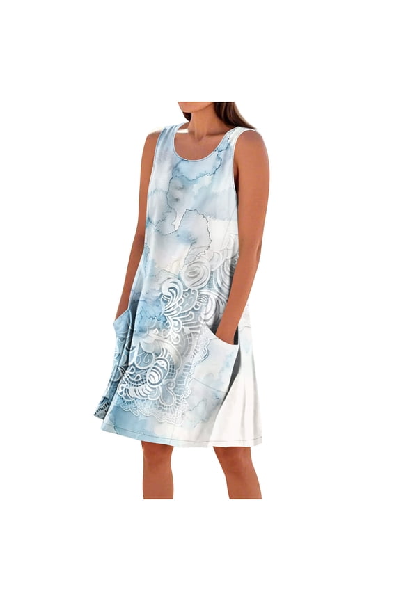 Women's Printed Strap Mini Dress Pull On Comfortable Outdoor Casual Wear Pattern Lightweight Flowy Design White XXXL