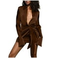 thumbnail image 1 of GNFQXSS Women's Satin Long Sleeve Shirt Dress Front Collared Mini Dress Elegant Dress for Night Out Club & Party Coffee L, 1 of 7