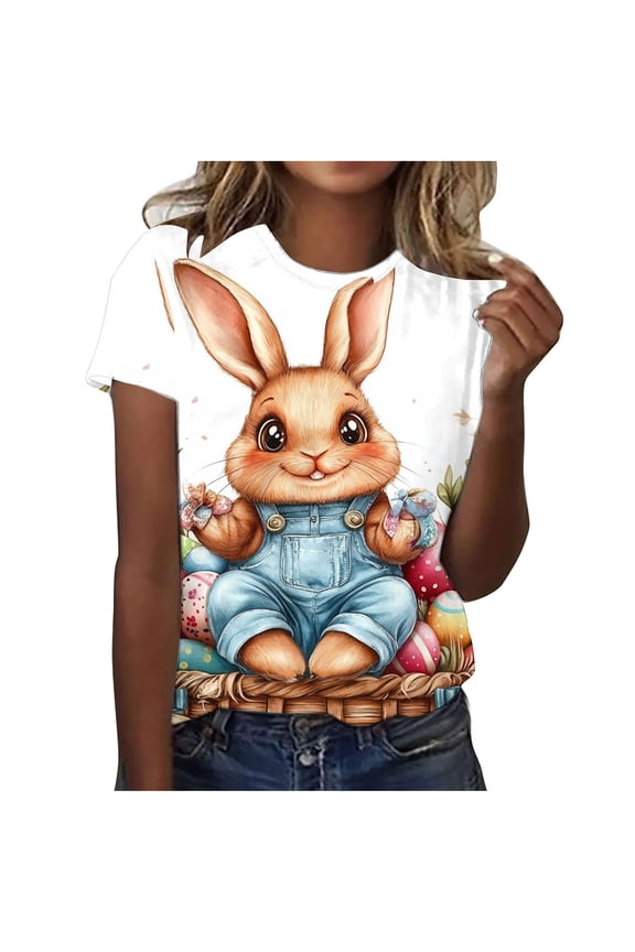 Womens Easter Shirt Classic Crew Neck Pull On Lightweight Tee Bear Holding Egg Easter Graphic Top For Holiday Party Weekend Hangout Multicolor M