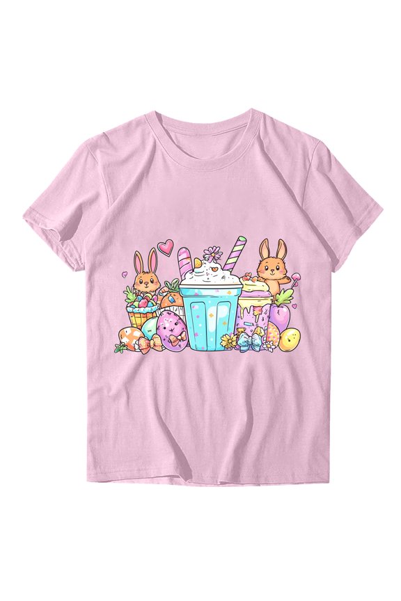 Womens Easter Shirt Classic Crew Neck Pull On Lightweight Tee Easter Squad Three Bunny Sunglasses Graphic Top For Holiday Gathering Casual Hangout Pink S