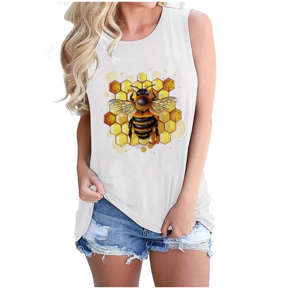 GNFQXSS Womens V Neck Tank Top Cartoon Print Loose Sleeveless Blouse Lightweight Casual Daily Weekend Top Multicolor L