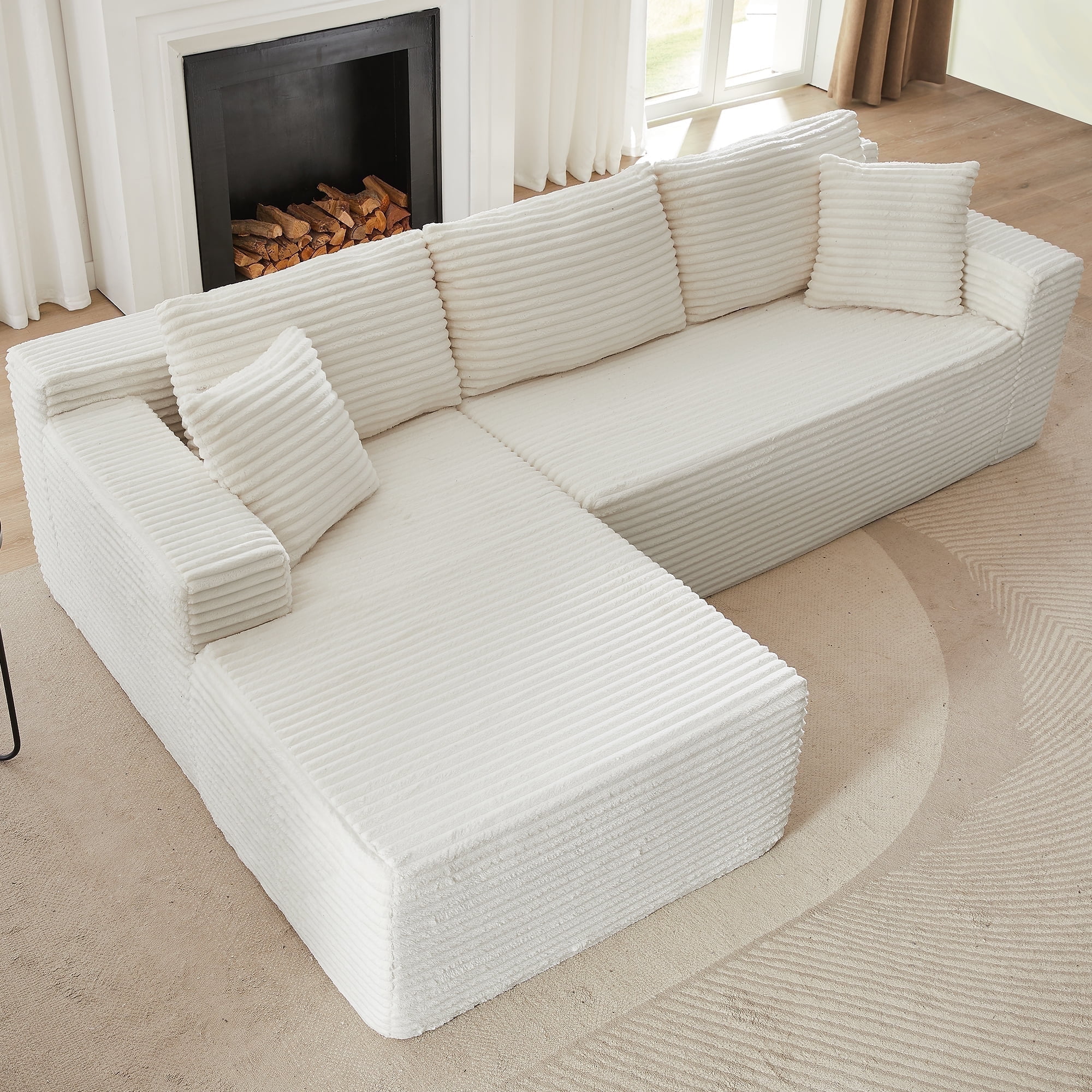 GNIXUU 103” W Corduroy Boneless Couch, L-Shaped Sectional Sofa