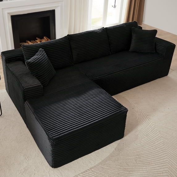 GNIXUU 103” W Corduroy Boneless Couch, L-Shaped Sectional Sofa with Left Facing Chaise, Comfy Memory Foam Cloud Compression Couches for Living Room Home Office, No Assembly,Black