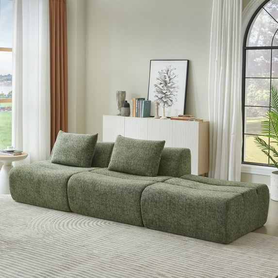 GNIXUU 107.5” Chenille Modular Sectional 3-Seater Sofa, Modern Sofas Couch Space-Saving for Living Room Apartment, Oversized High Density Sponges Cloud Couches ,No Assembly,Green