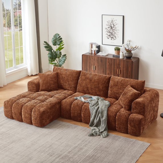 GNIXUU 108.3" Modular Sectional Sofa, Cloud Boneless Couch for Living Room, Bedroom and Apartment, Convertible L-Shape Couches with Chaise,Oversized Deep Seat 3-Seater Sofas (Brown,Left Facing)