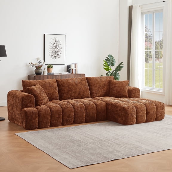 GNIXUU 108.3" Modular Sectional Sofa, Cloud Boneless Couch for Living Room, Bedroom and Apartment, Convertible L-Shape Couches with Chaise,Oversized Deep Seat 3-Seater Sofas (Brown,Right Facing)